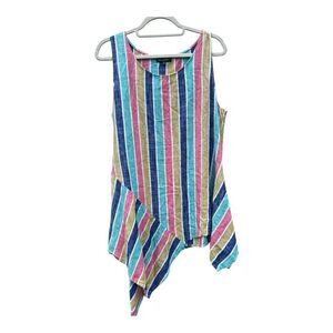For Cynthia Multicolor Striped Asymmetrical Tank Top size medium linen